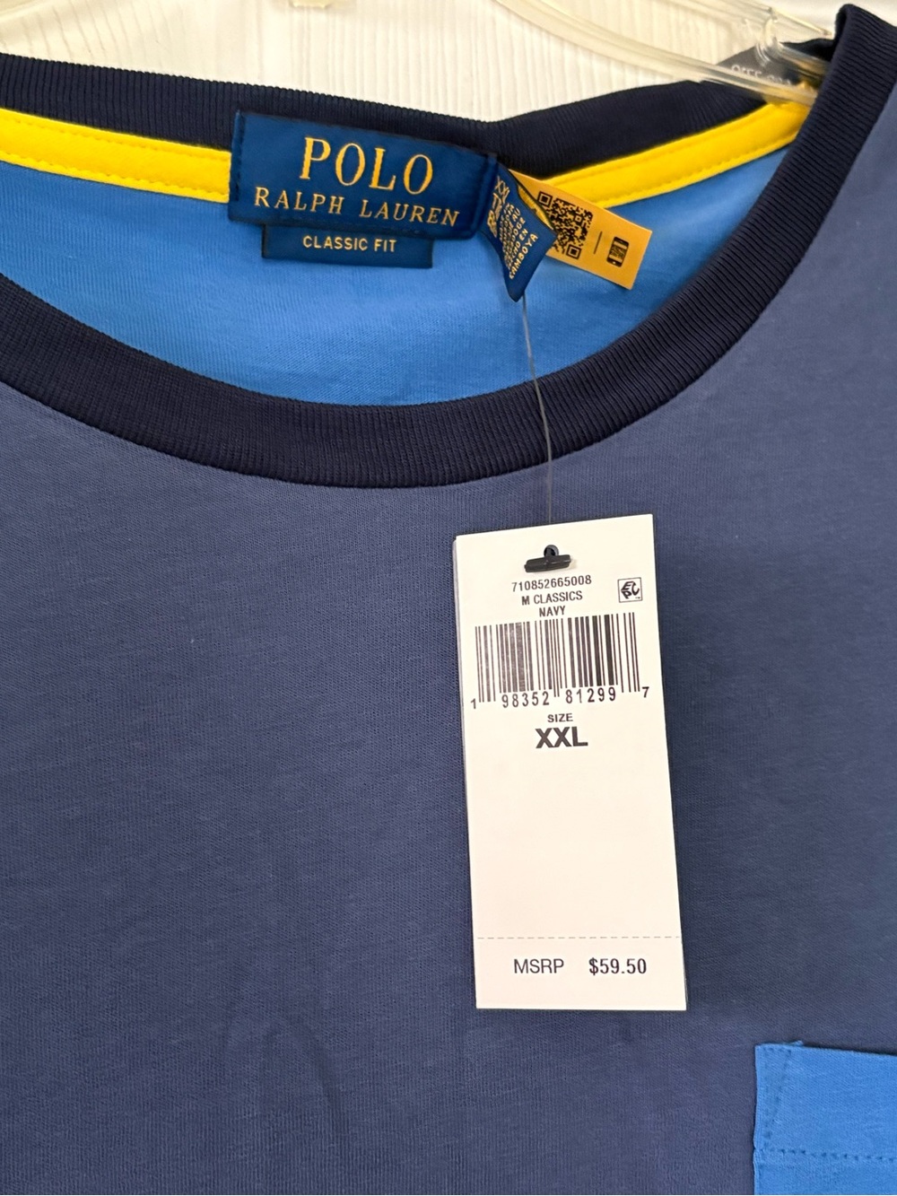 Polo by Ralph Lauren Navy Crewneck with Light Blue Pocket and Yellow Trim